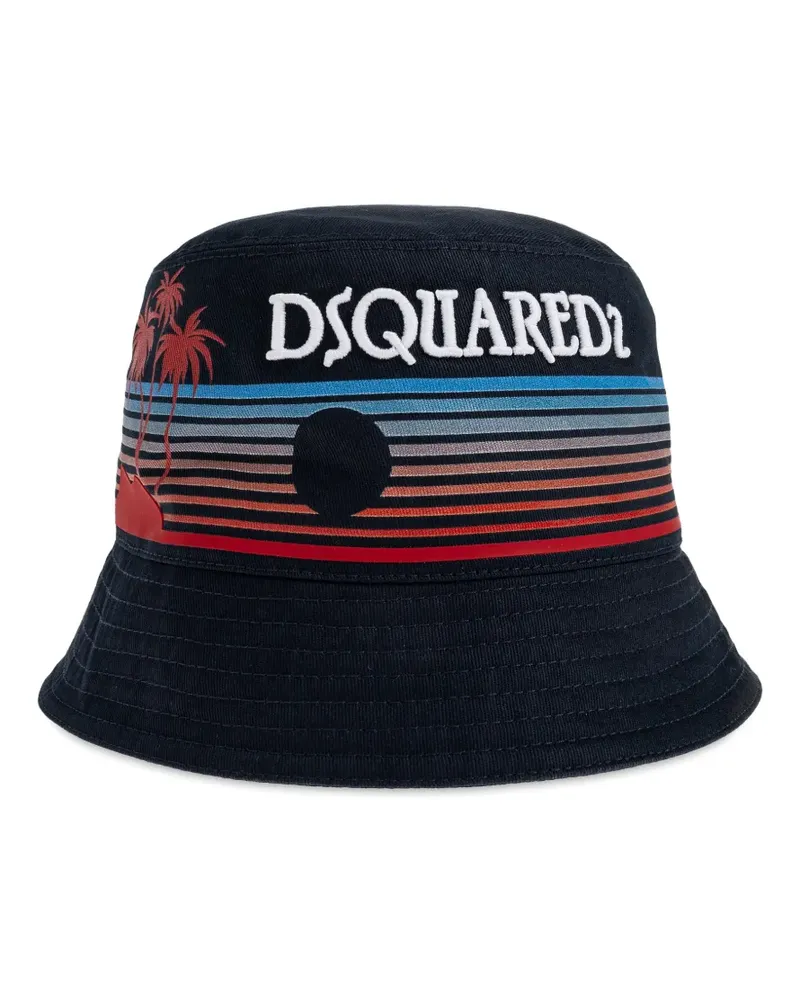 Dsquared2 Gestreifter Fischerhut mit Palmen-Print - Blau Blau