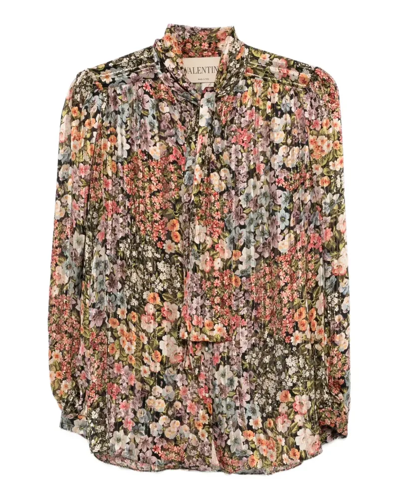 Valentino Garavani pussy-bow floral-print shirt - Schwarz Schwarz