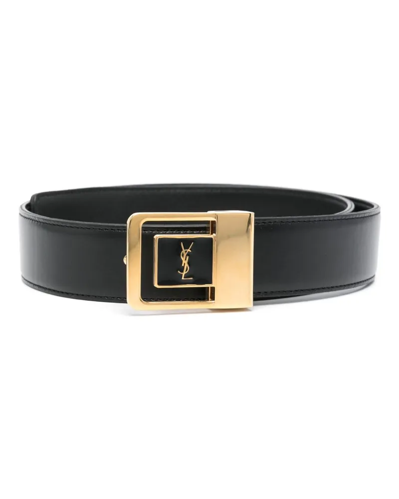Saint Laurent Ledergürtel mit Logo-Schild - Schwarz Schwarz