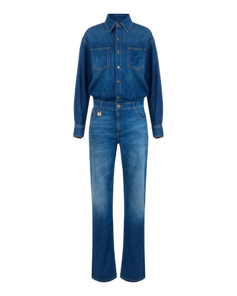 Elisabetta Franchi denim jumpsuit with jewel padlock - Blau Blau