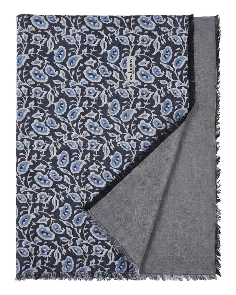 Kiton paisley-print fringed scarf - Blau Blau