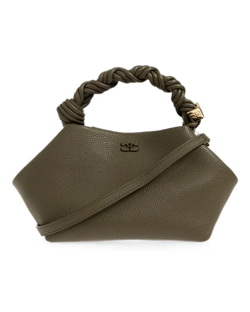 Ganni small Bou twisted-handle logo-plaque tote bag - Grün Grün