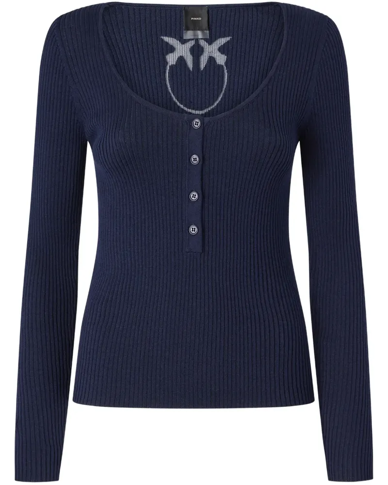 Pinko Geripptes Oberteil mit Love Birds-Logo - Blau Blau