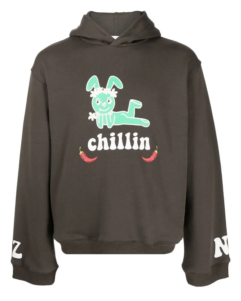 Natasha Zinko Hoodie mit "Chillin"-Print Braun