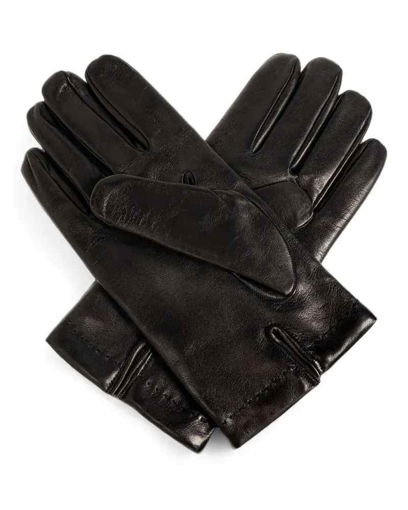 Moschino Lederhandschuhe mit Logo-Patch - Schwarz Schwarz