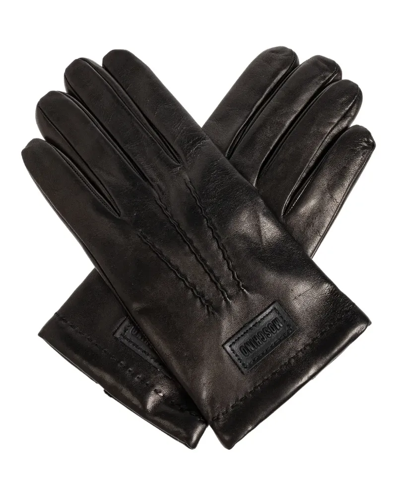 Moschino Lederhandschuhe mit Logo-Patch - Schwarz Schwarz