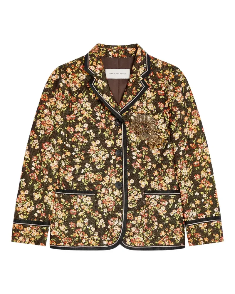 Dries van Noten Kastiger Blazer mit Blumen - Braun Braun
