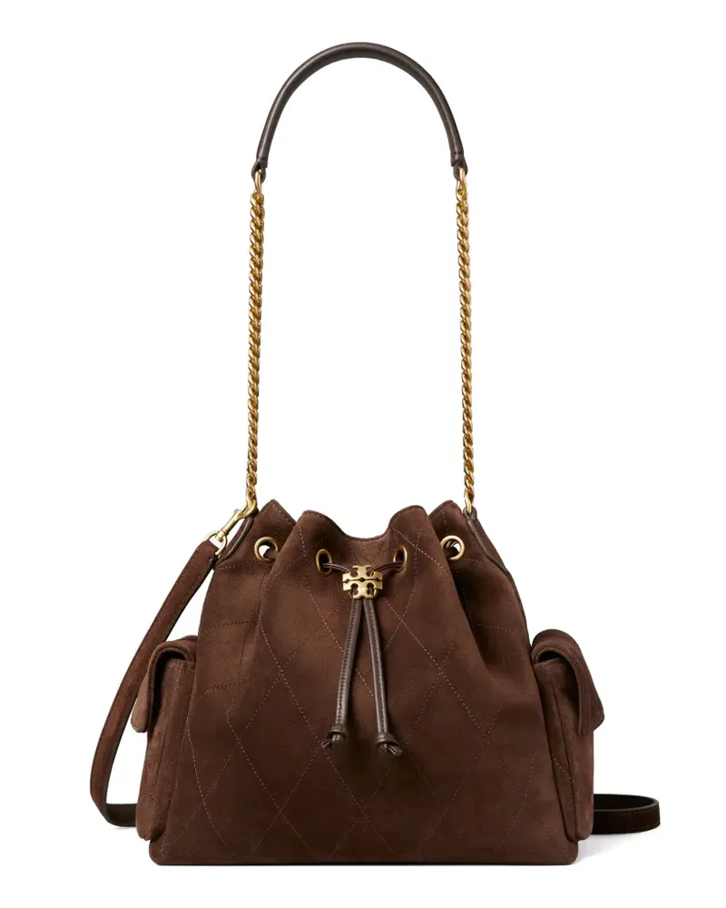 Tory Burch Charlie gesteppte Schultertasche aus Veloursleder mit Kordelzug - Braun Braun