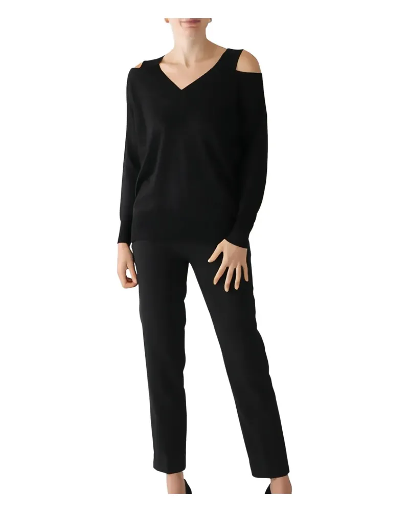 D.EXTERIOR Cold-Shoulder-Pullover mit V-Ausschnitt - Schwarz Schwarz