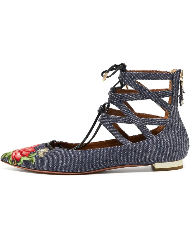 Aquazzura Pre-owned flache Jeans-Pumps mit Stickerei - Blau Blau