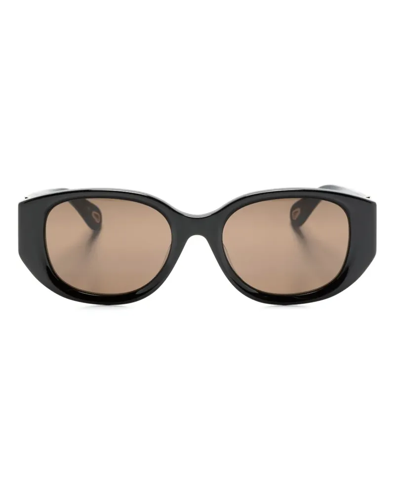Chloé Runde Sonnenbrille mit Logo-Gravur - Schwarz Schwarz