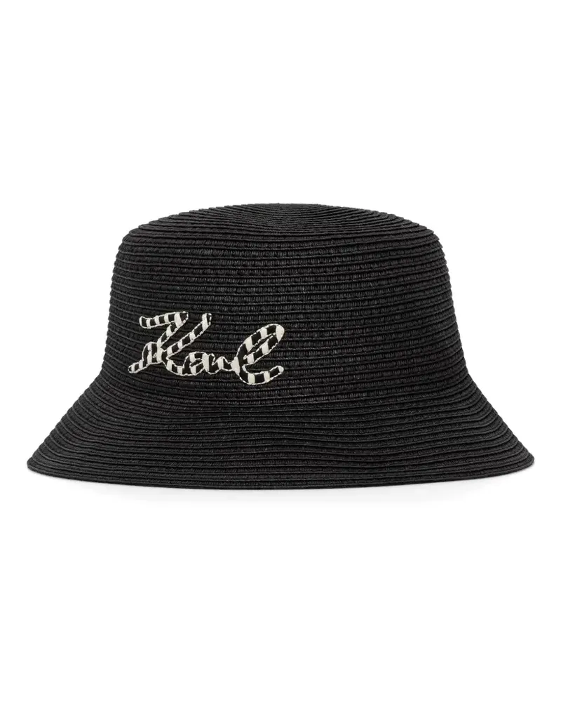 Karl Lagerfeld Gewebter Fischerhut mit Logo-Patch - Schwarz Schwarz