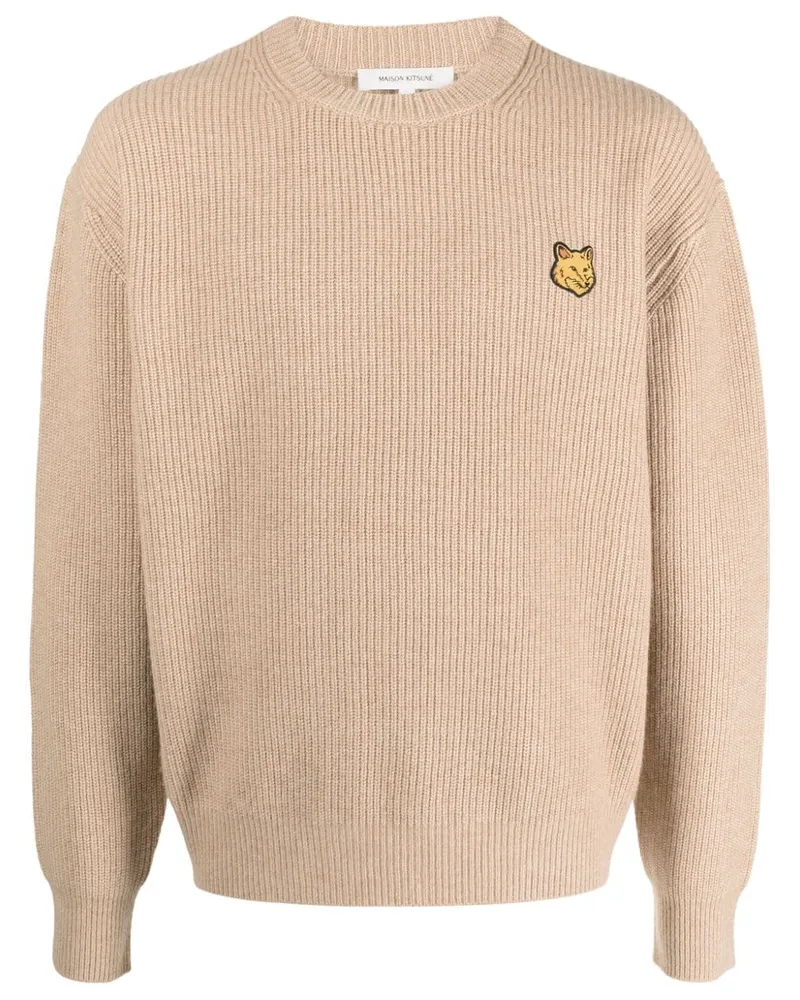 Kitsuné Gerippter Pullover mit Fuchs-Patch - Nude Nude