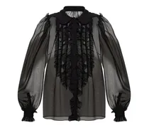 Semi-transparente Rüschenbluse - Schwarz