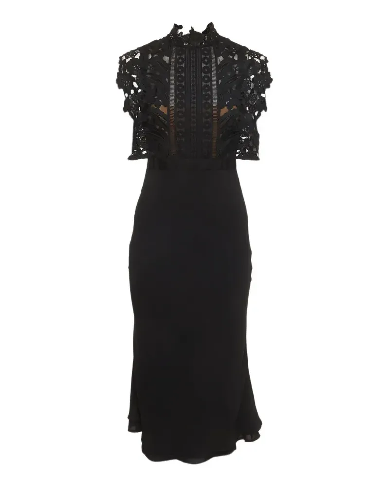 Self-Portrait lace-detail crepe midi dress - Schwarz Schwarz