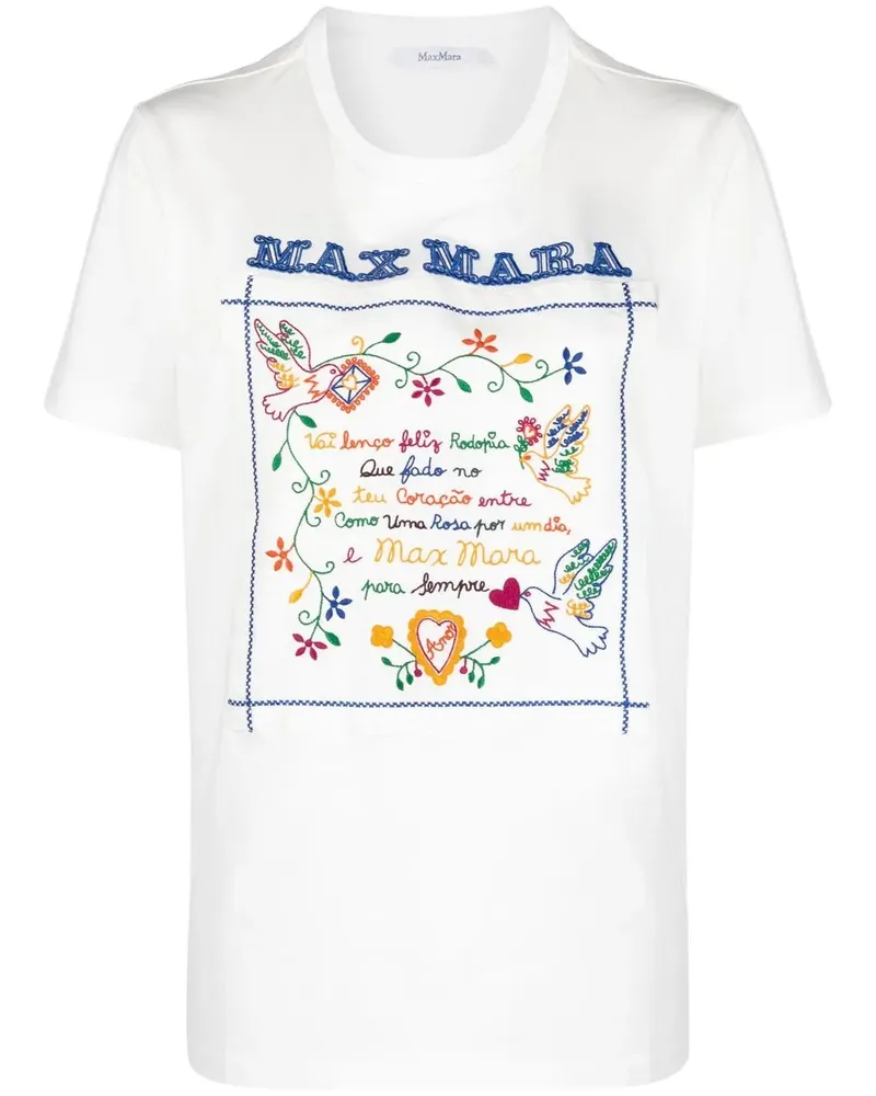 Max Mara T-Shirt mit Slogan-Stickerei - Weiß Weiß