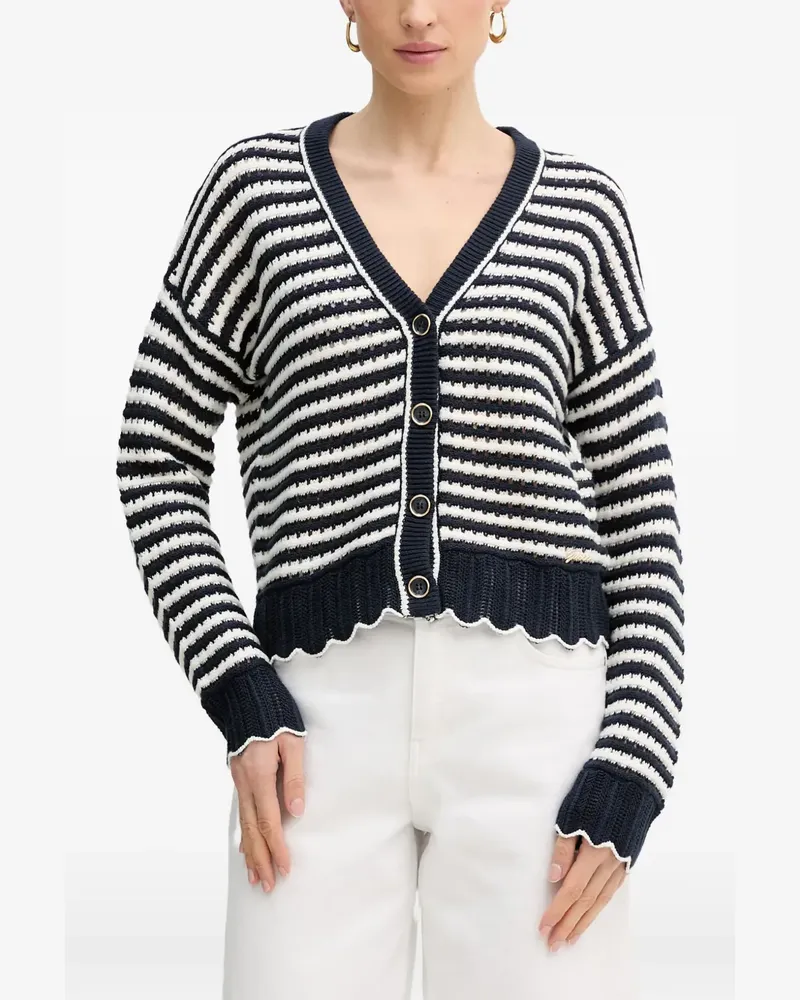 Guess striped scalloped-hem cardigan - Blau Blau