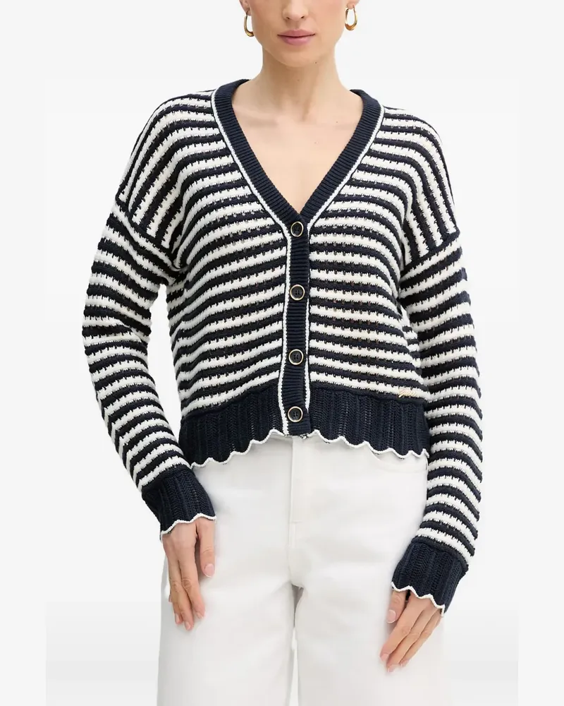 Guess striped scalloped-hem cardigan - Blau Blau
