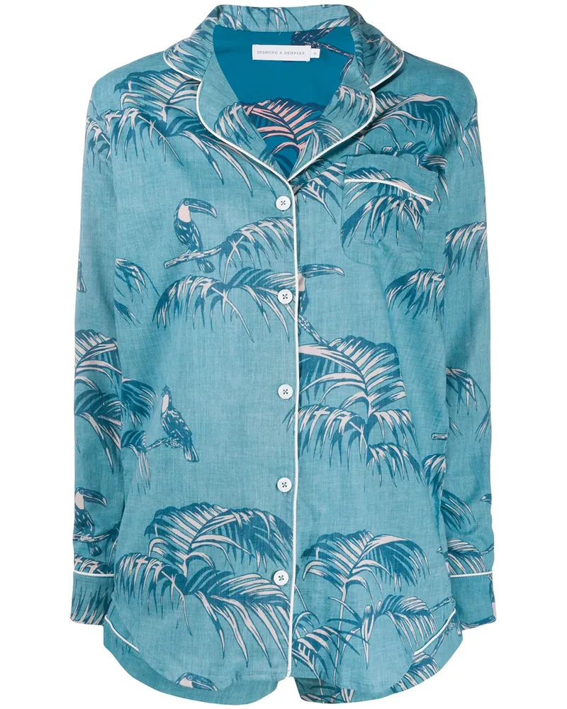 Desmond & Dempsey Pyjama mit Print - Blau Blau