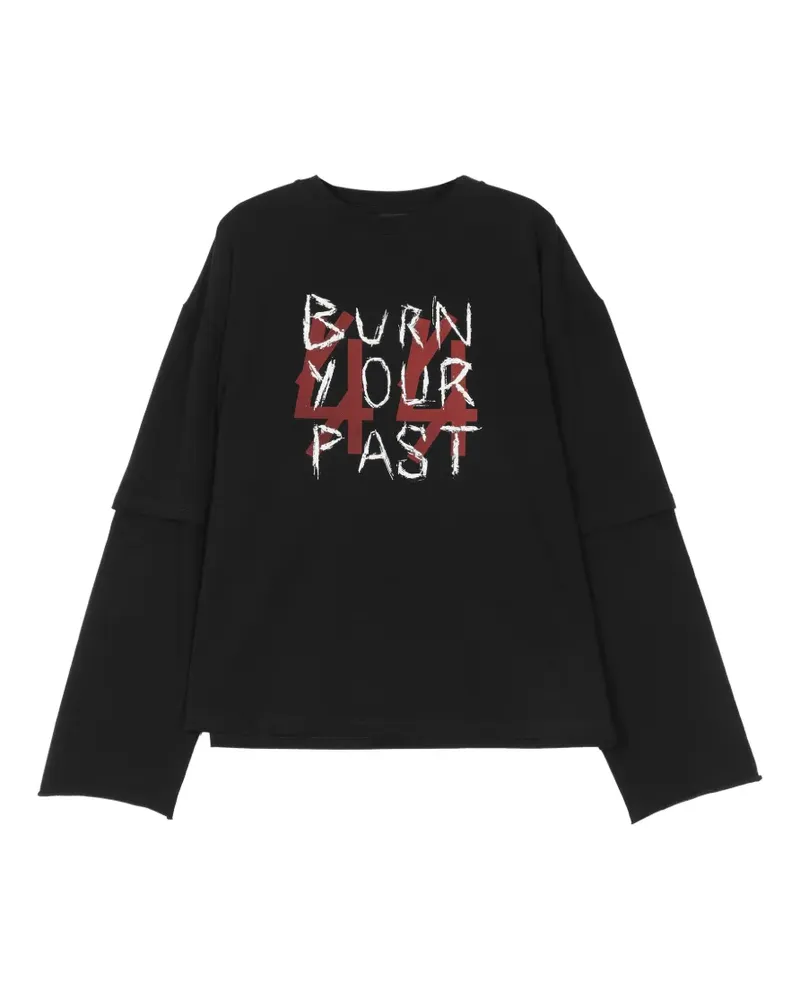 44 LABEL GROUP T-Shirt mit Ärmeln im Layering-Look und grafischem Print - Schwarz Schwarz