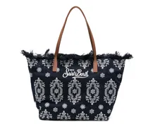 Bestickter Tote Bag mit Fransen - Blau