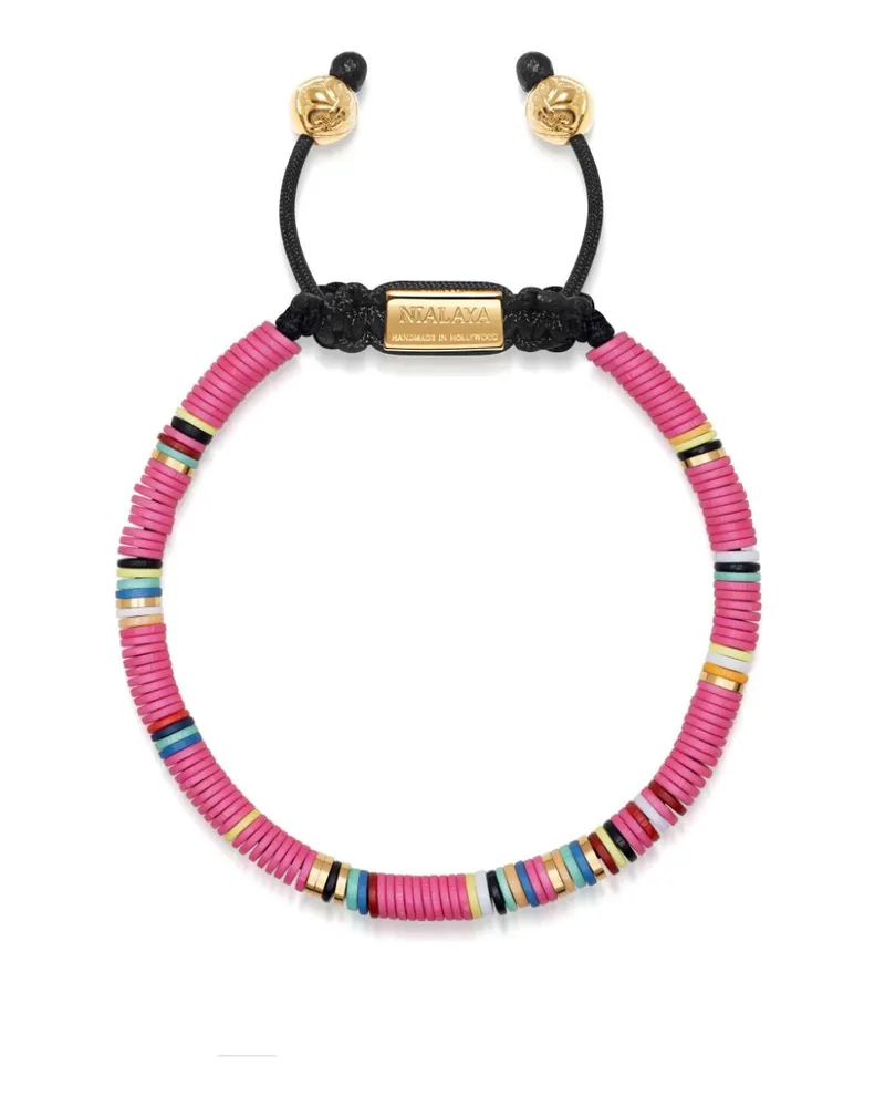 Nialaya Perlenarmband mit Logo-Schild - Rosa Rosa