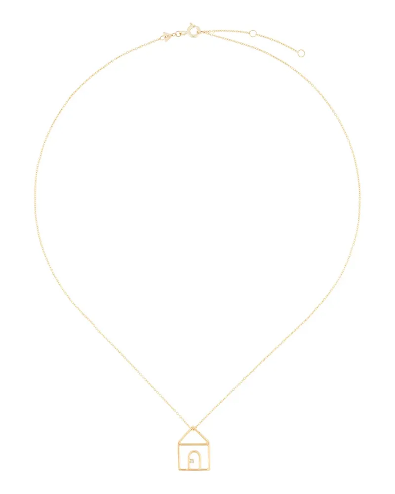 Aliita 9kt Gelbgoldhalskette mit Haus-Anhänger und Diamanten Gold