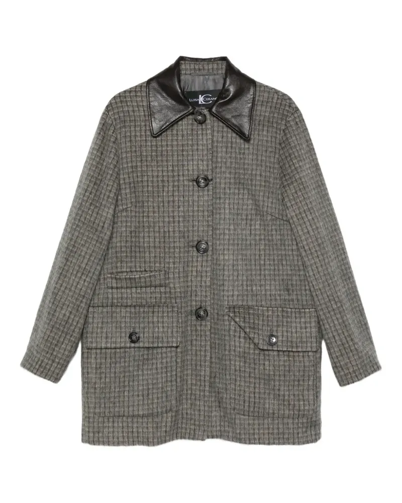 Luisa Cerano check-pattern leather-collar coat - Grau Grau