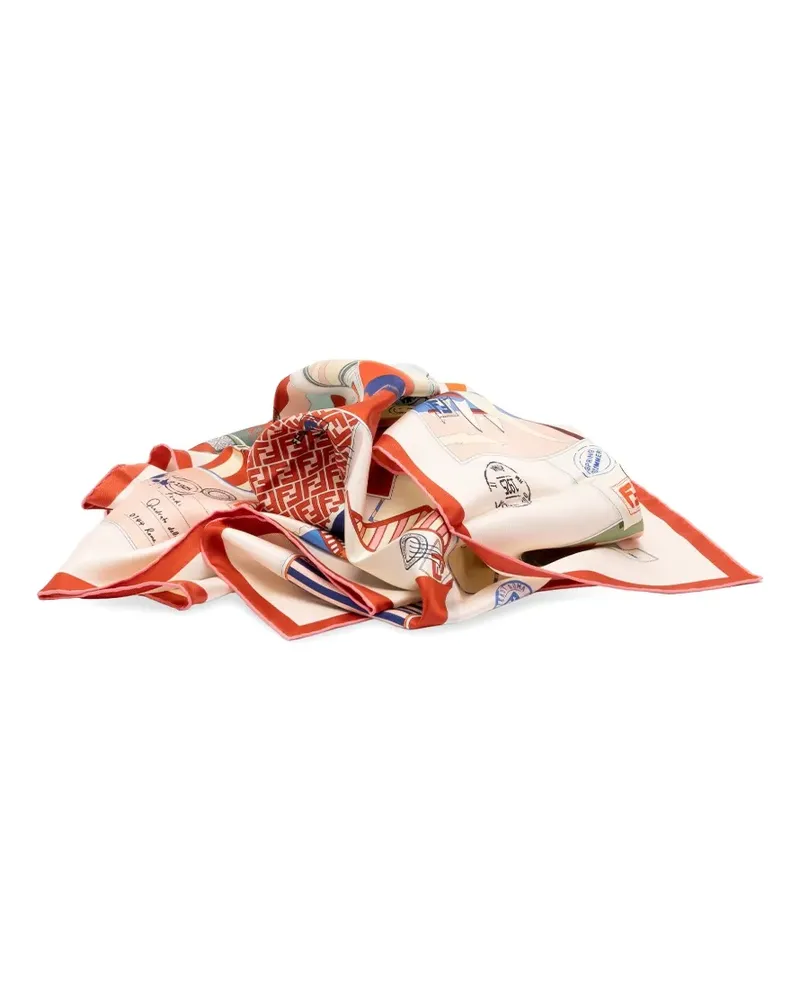 Fendi FF logo postcard-print scarf - Nude Nude