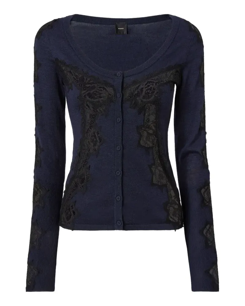 Pinko Geknöpfter Cardigan mit Spitzenbesatz - Blau Blau