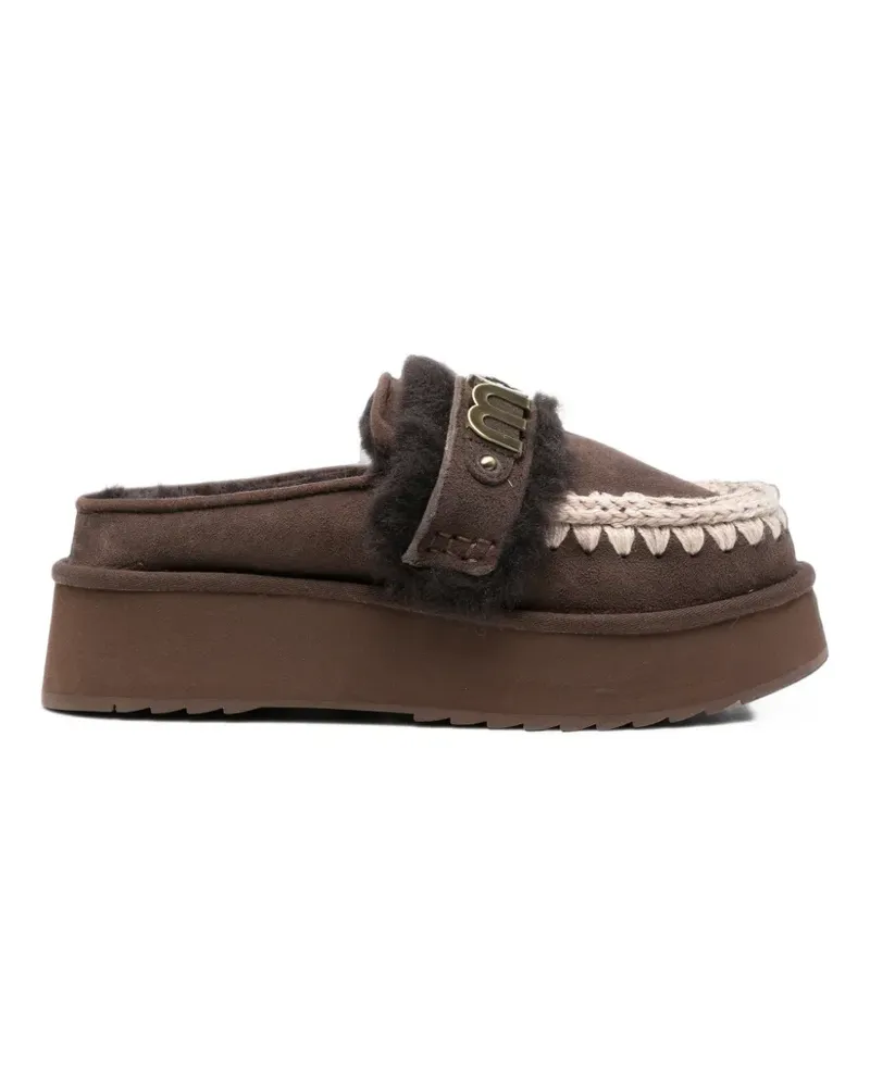 Mou logo-plaque crochet-trim slippers - Braun Braun