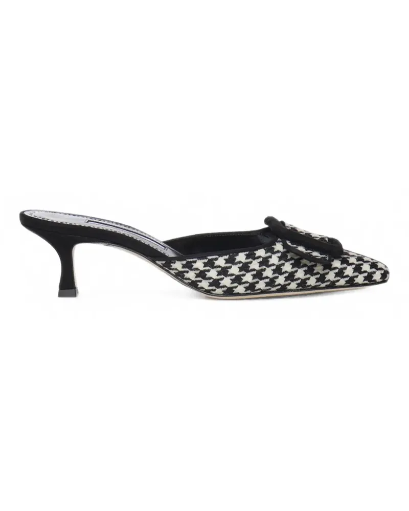 Manolo Blahnik Maysale Mules mit Hahnentritt - Weiß Weiß