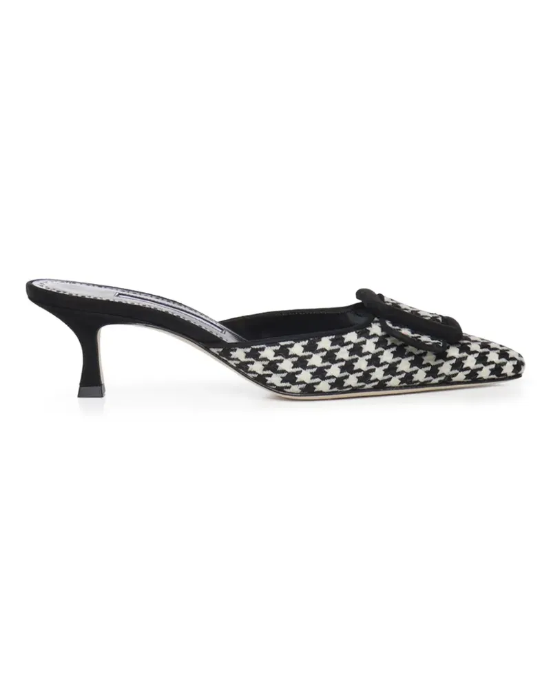 Manolo Blahnik Maysale Mules mit Hahnentritt - Weiß Weiß