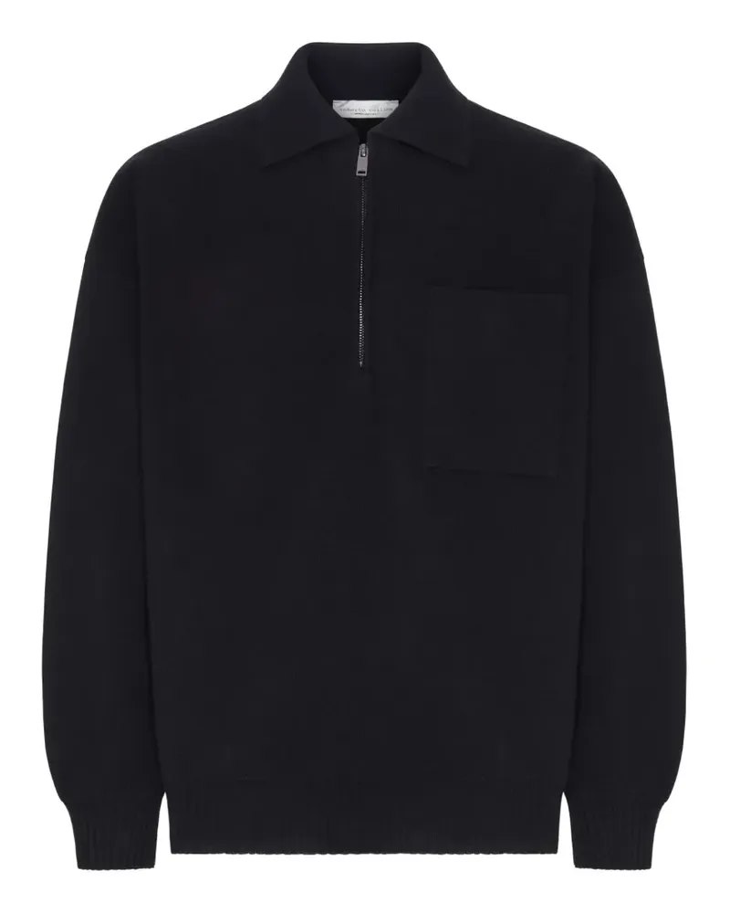 Roberto Collina Pullover mit kurzem Reißverschluss und Brusttasche - Schwarz Schwarz