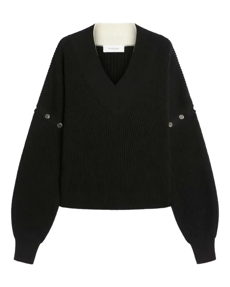 SPORTMAX Gerippter Pullover mit V-Ausschnitt - Schwarz Schwarz
