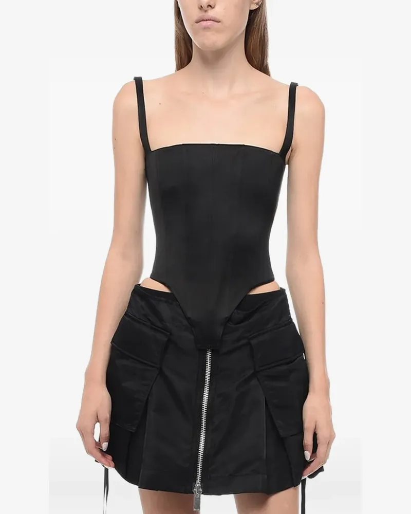 LaQuan Smith satin-finish corset black top - Schwarz Schwarz