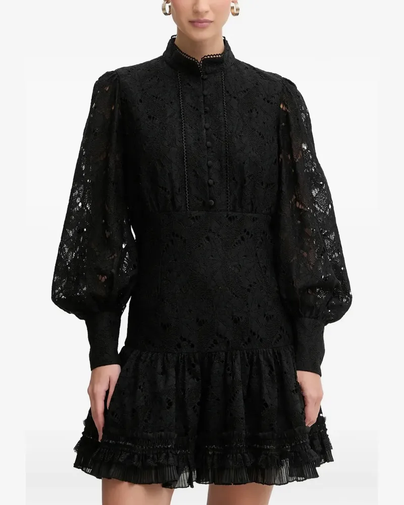 Bardot Spitzenkleid mit Rüschen - Schwarz Schwarz