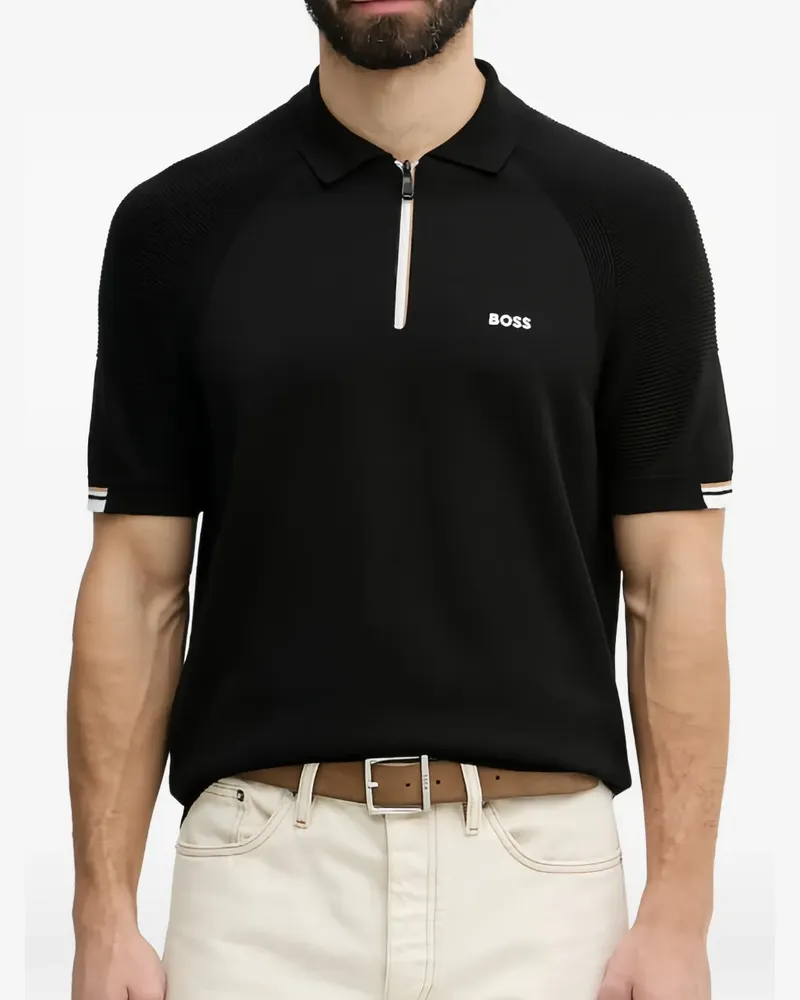 HUGO BOSS zip-fastening raglan-sleeve polo shirt - Schwarz Schwarz