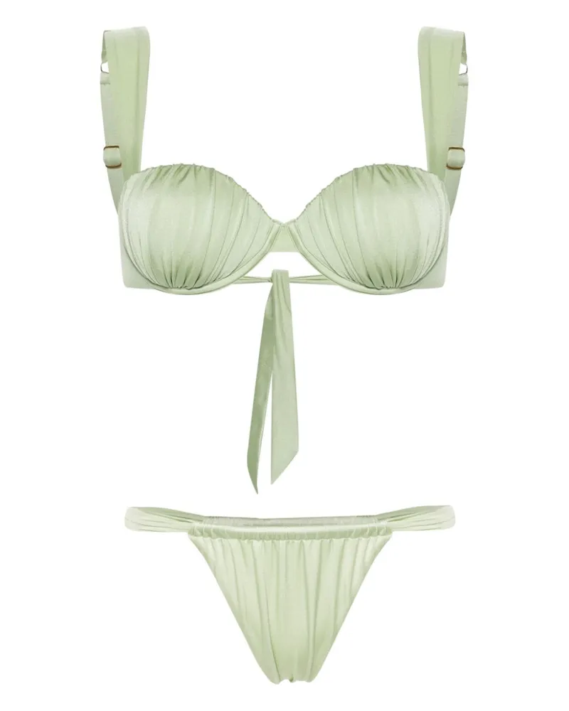 Noire Swimwear Cheeky Bikini mit Raffungen - Grün Grün