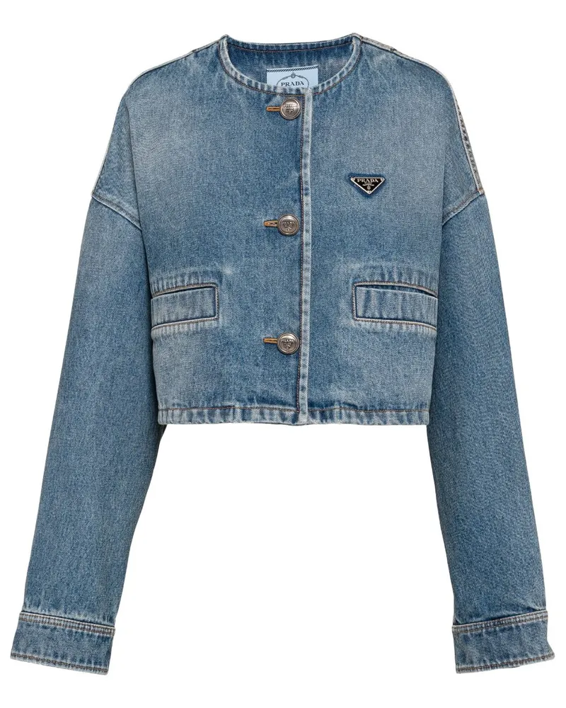 Prada Jeansjacke mit Triangel-Logo - Blau Blau
