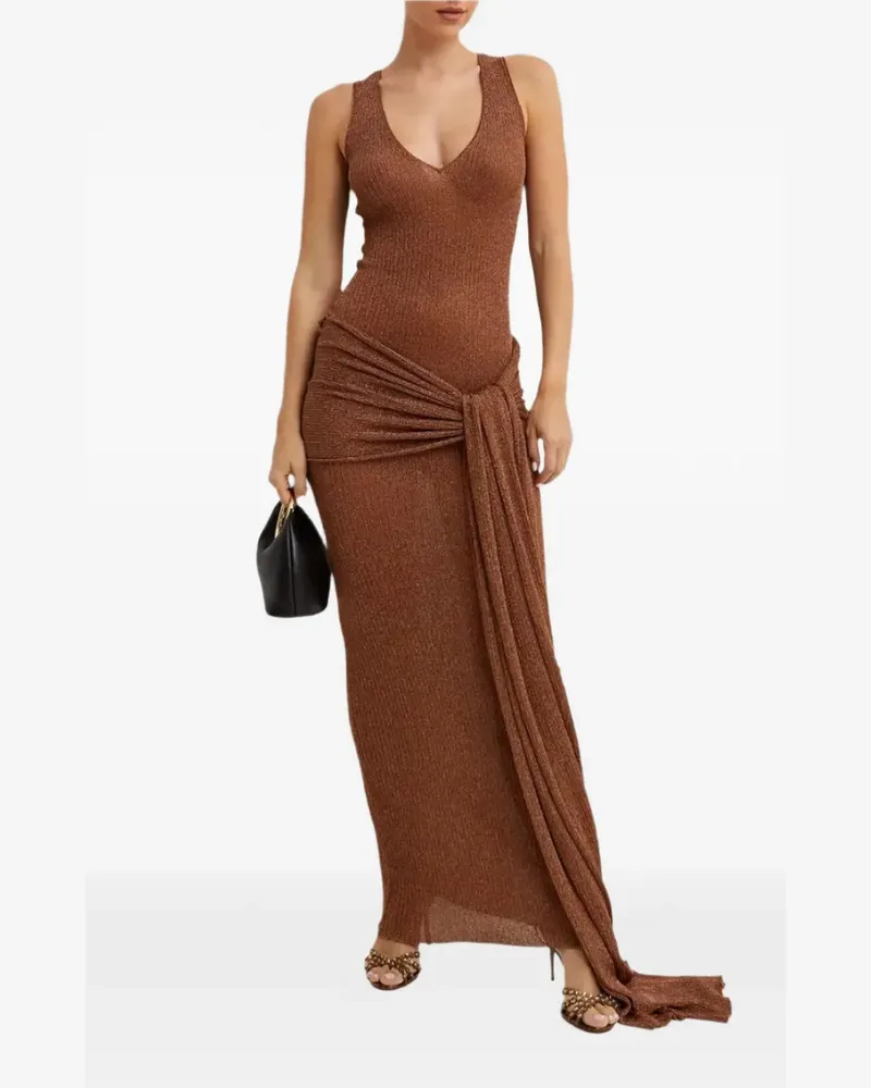 Aya Muse Drapiertes Alula Metallic-Kleid - Braun Braun