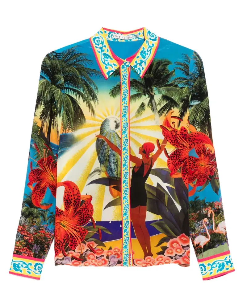 Alice + Olivia Willa Seidenhemd mit tropischem Print - Grün Grün