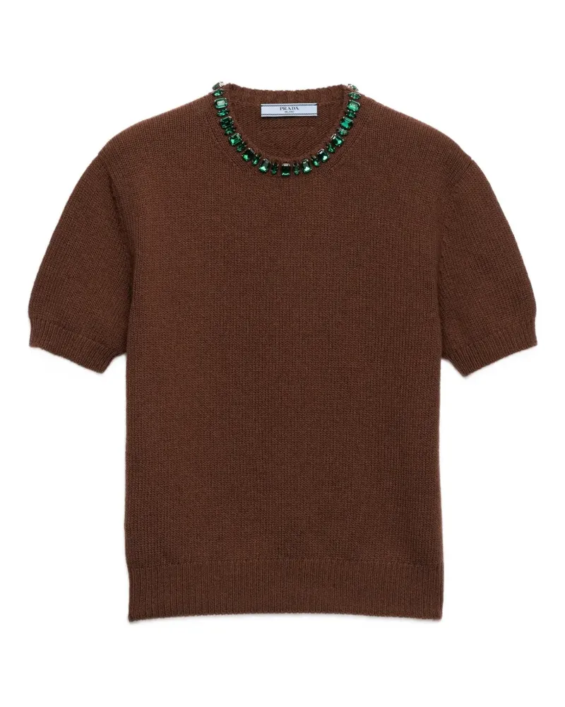 Prada jewel appliqued ribbed knit sweater - Braun Braun