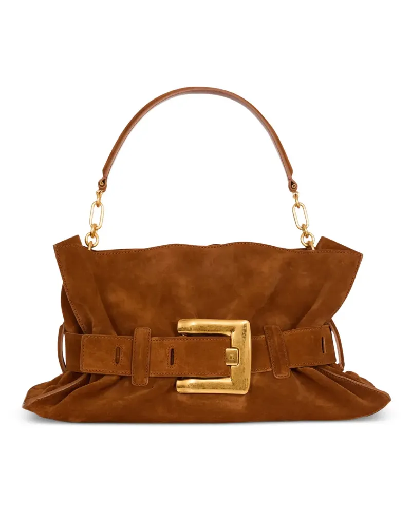 Balmain Mittelgroße Schultertasche aus Wildleder - Braun Braun