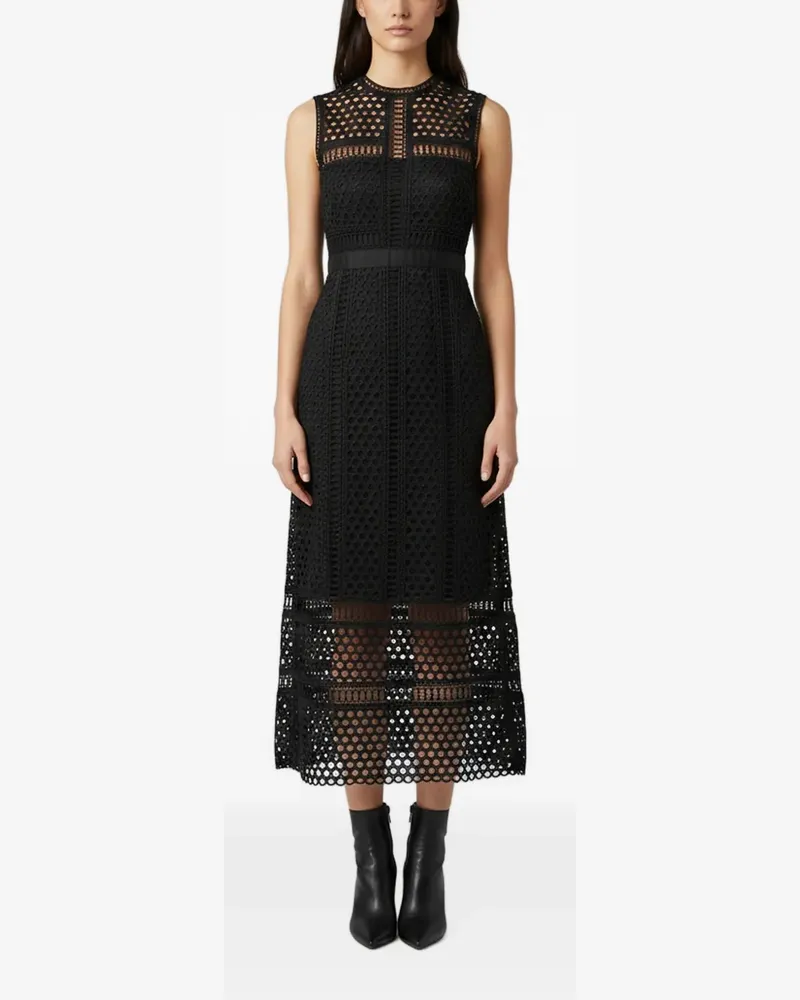 Self-Portrait Ärmelloses ausgestelltes Midikleid aus Spitze - Schwarz Schwarz