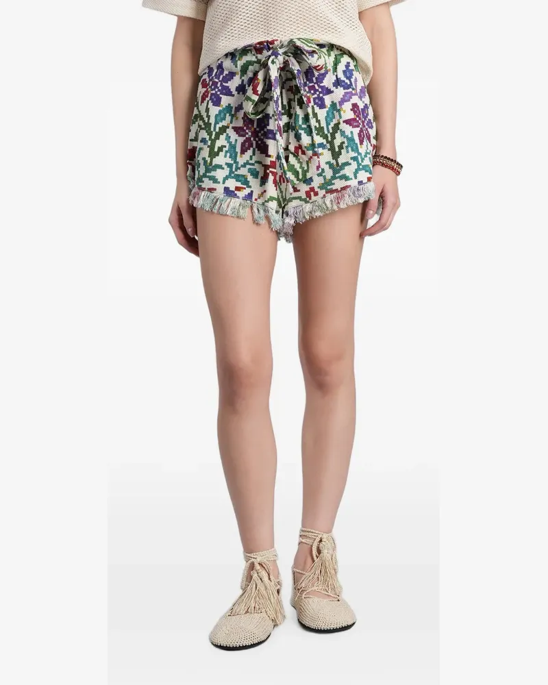 SIEDRES floral-print fringed shorts - Nude Nude