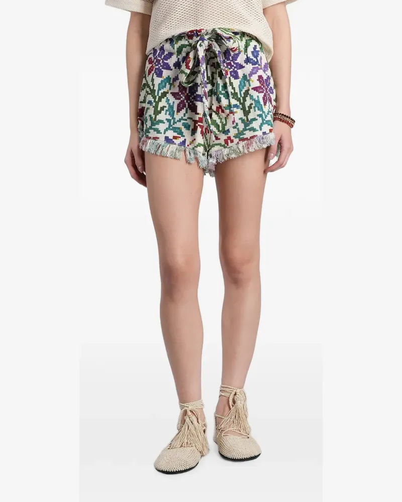 SIEDRES Fransen-Shorts mit Blumen-Print - Nude Nude