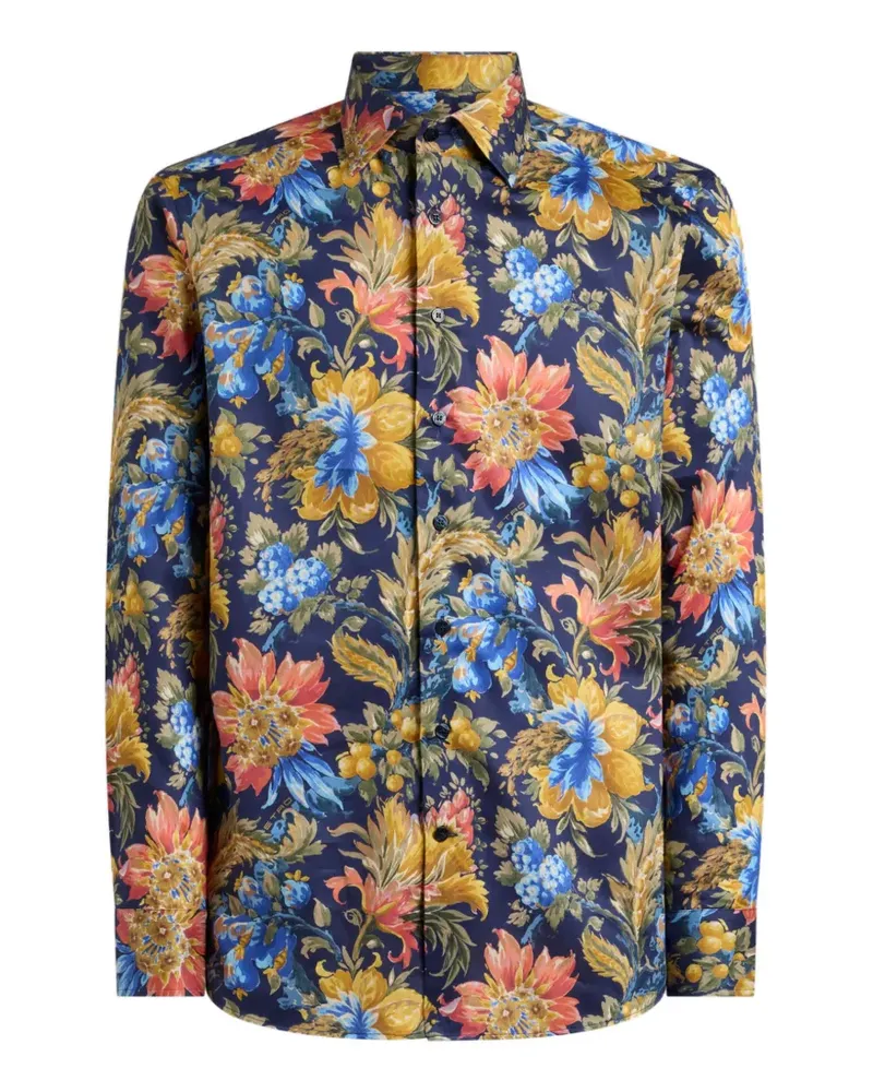 Etro cotton satin shirt with floral motif - Blau Blau