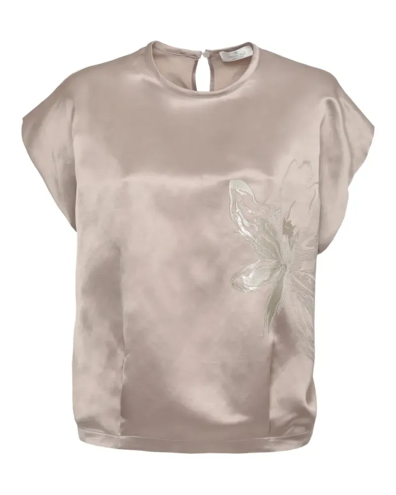 PANICALE Cashmere Bluse mit Pailletten und Blumenmotiv - Nude Nude