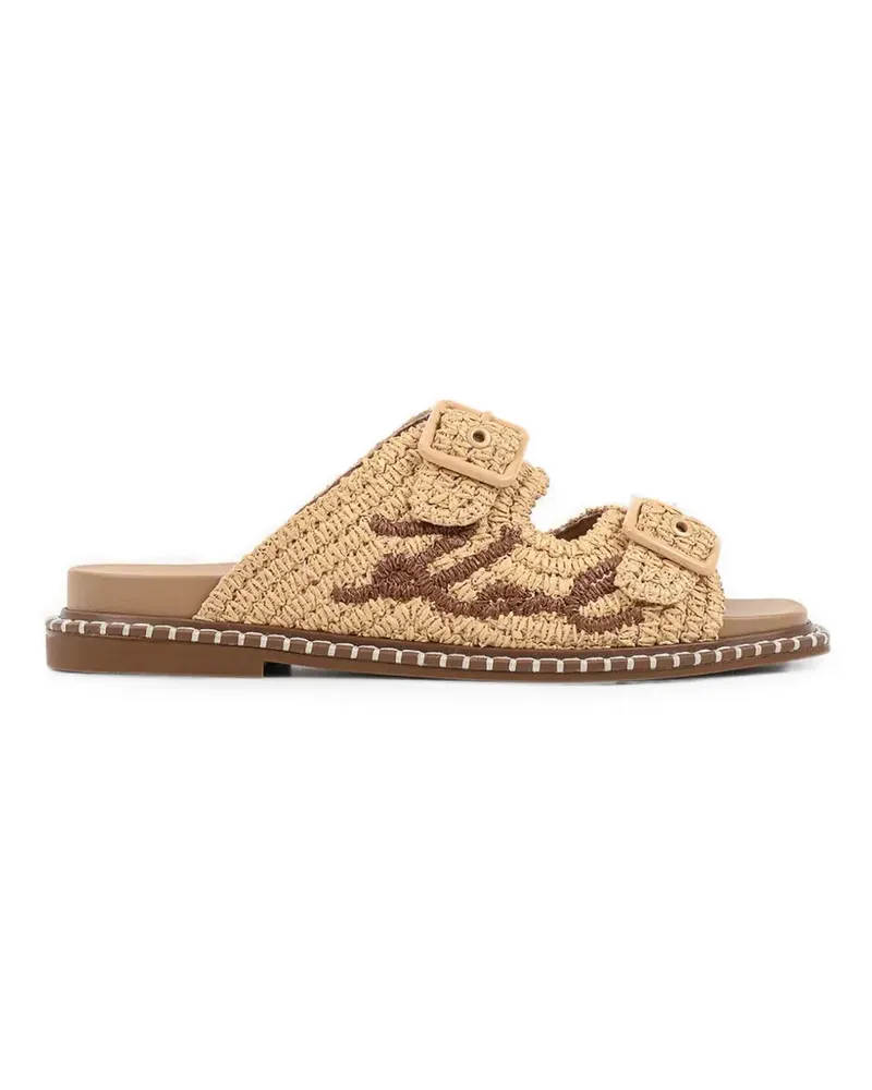 Karl Lagerfeld Kleo buckle-fastening raffia-effect flat sandals - Nude Nude